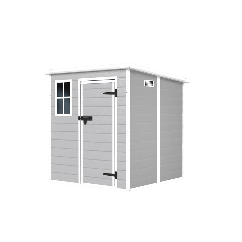 6x6 FT Storage Shed, Waterproof Resin Outdoor Storage Shed with Floor & Window & Lockable Doors and Vents, Tool Shed