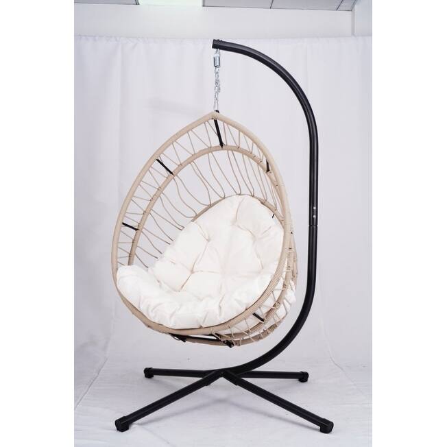 Beige Egg Shaped Hanging Chair with Stand - 24.4
