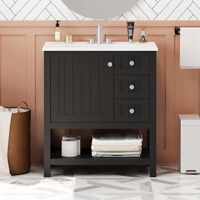 30 inch MDF Freestanding Bathroom Vanity Set with White Integrated Ceramic Sink - 30" x 18" x 34"