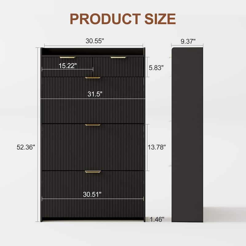Slim Shoe Cabinet with 3 Flip Drawers & 2 Top Drawers