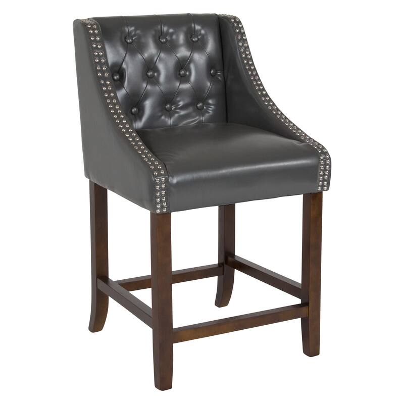 Transitional Tufted Upholstered/Walnut Finish Counter Stool (Set of 2)
