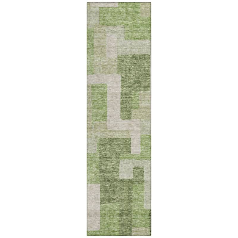 Machine Washable Indoor/ Outdoor Contempoary Blocks Chantille Rug