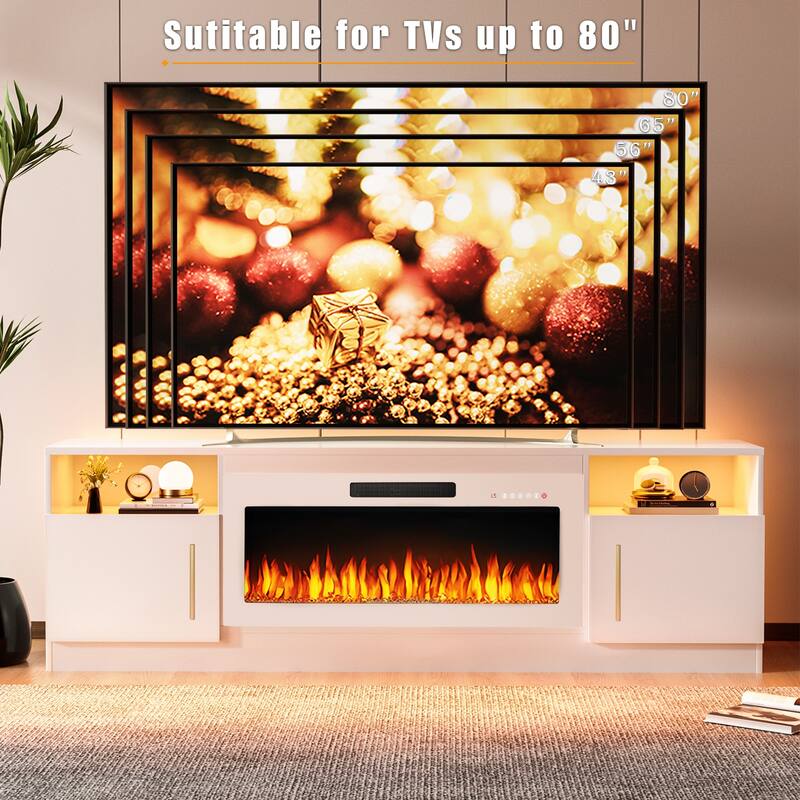 Bossin 70" Fireplace TV Stand with 36" Electric Fireplace, TV Stand for TVs Up to 80", 20 Colors LED Lights/Entertainment Center
