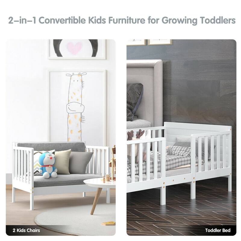 Gymax 2-in-1 Convertible Toddler Bed Kids Wooden Bedroom Furniture w/
