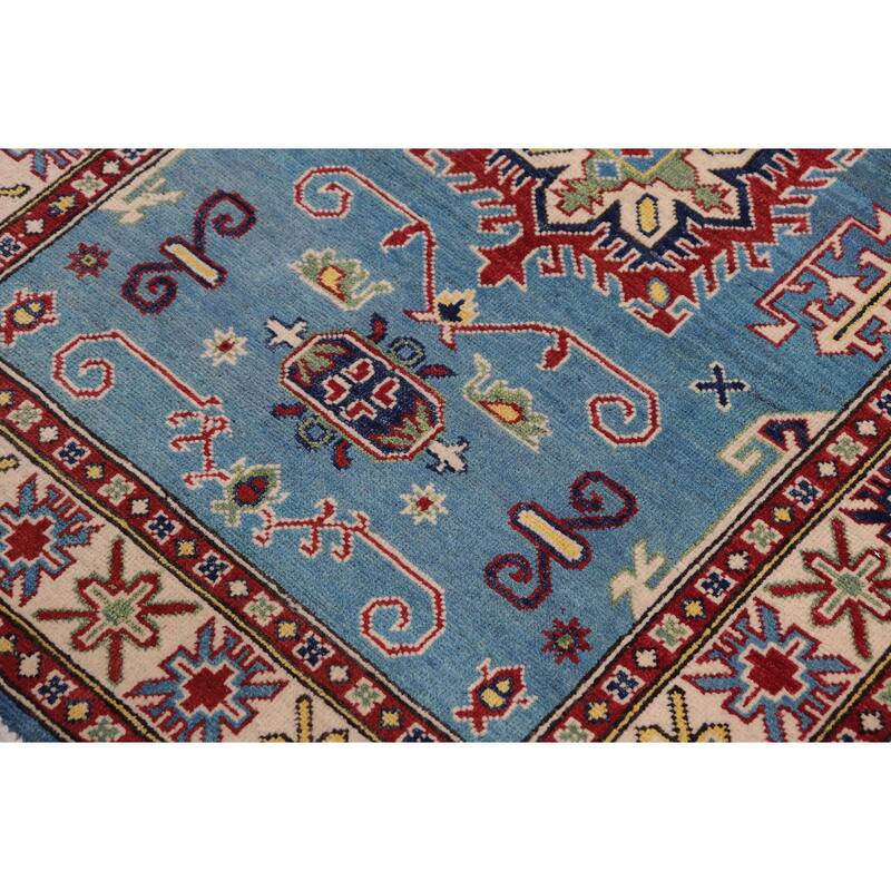 Tribal Kazak Valerie Light Blue/Beige Wool Rug - 3'3'' x 4'9''