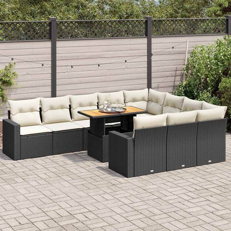 vidaXL Patio Sofa Set with Cushions Lounge Furniture Set 11 Piece Poly Rattan - 21.7 x 39.4 x 28.7