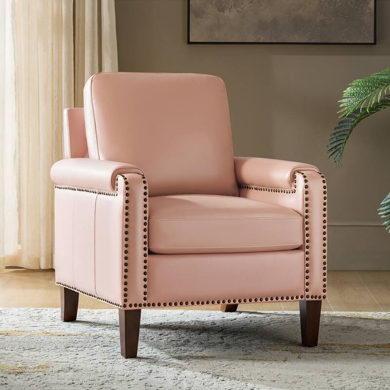 Kunz Transitional Genuine Leather Armchair with Removable Cushion and Nailhead Trims by HULALA HOME
