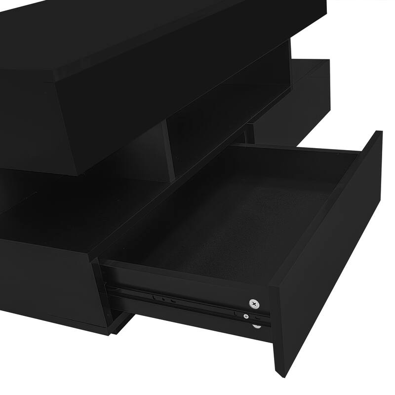 Lift-Top Coffee Table with 2 Drawers, Modern Center Table with Hidden Storage Compartment and LED Lights for Living Room