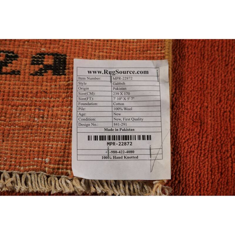 Orange Modern Gabbeh Oriental Area Rug Handmade Wool Carpet - 5'7" x 7'10"