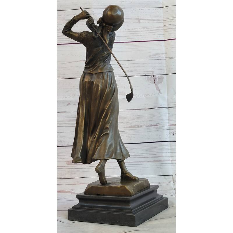 Golf Lover Mothers Day Female Golfer Club Bag Bronze Marble Sculpture Statue