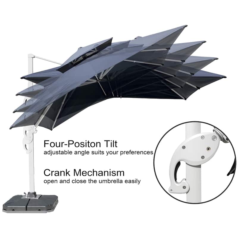 9 x 11 FT Outdoor Dual Top Solar Powered LED Aluminum Patio Cantilever Umbrella and Weighted Base