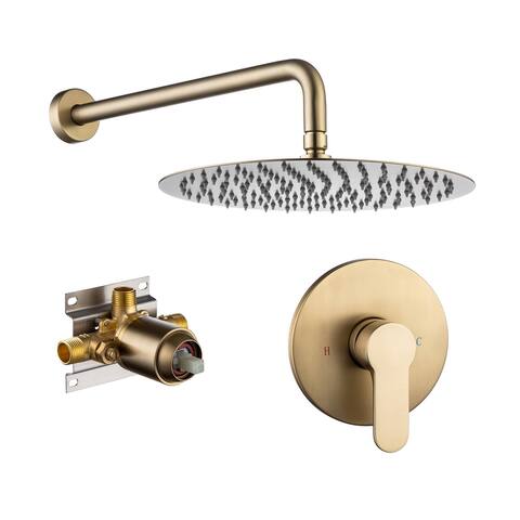 Wall Mounted Shower Faucet With Rough-in Valve Rainfall Shower System 10 Inch Shower Head Combo Kit Set Round Modern Trim Set