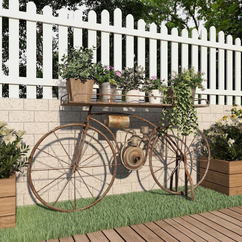 Bronze Metal Indoor Outdoor Weathered Vintage Bike Indoor Outdoor Plantstand