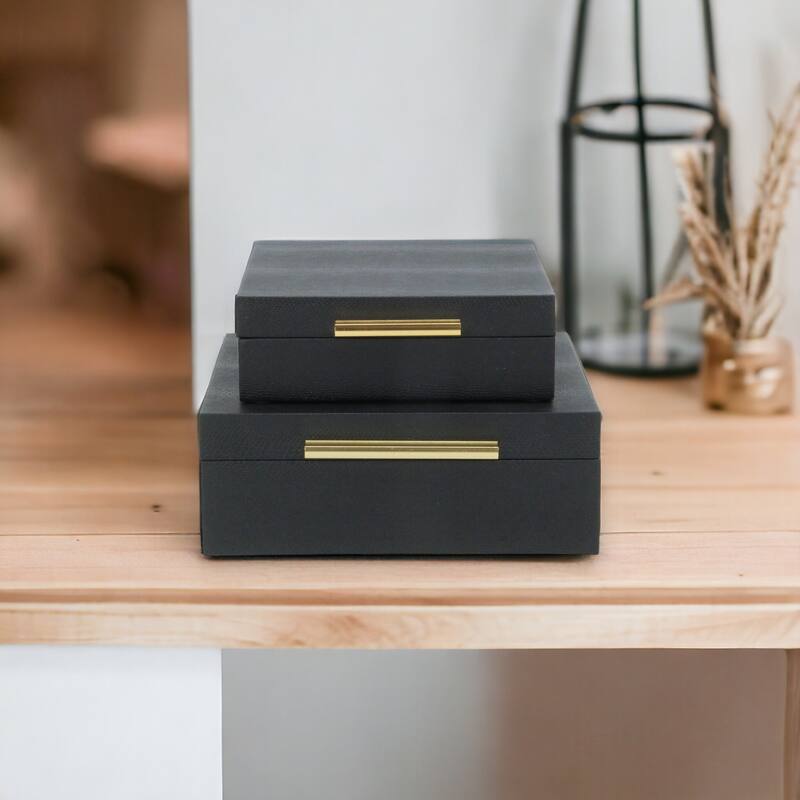 Lusan Black Vinyl Decorative Box Set - Black Snakeskin