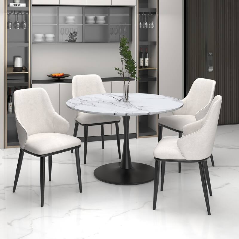 Contemporary Fabric and Metal Dining Chair, Set of 4 - Beige and Black