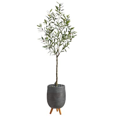 70" Olive Artificial Tree in Gray Planter with Stand - 18.5"