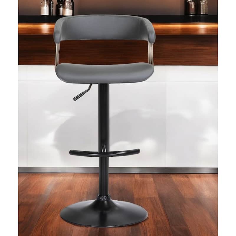 Gray and Black Faux Leather with Metal Swivel Adjustable Height Bar Chair - Gray