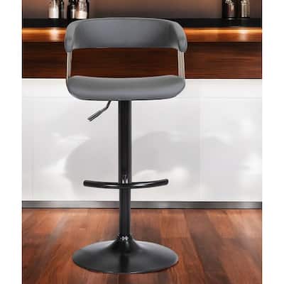 Gray and Black Faux Leather with Metal Swivel Adjustable Height Bar Chair