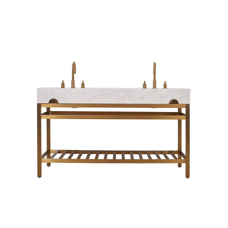 Altair Merano Stainless Steel Vanity Console with Stone Countertop, no Mirror