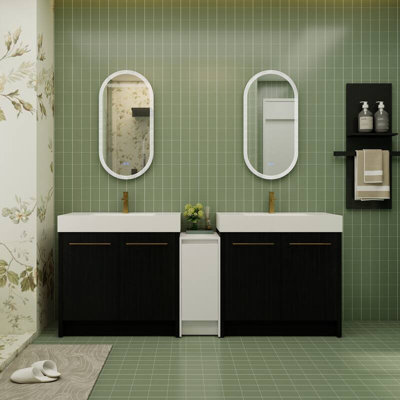 72" Freestanding Bathroom Vanity Set with Adjustable Storage Cabinets, Black Ceramic Sink