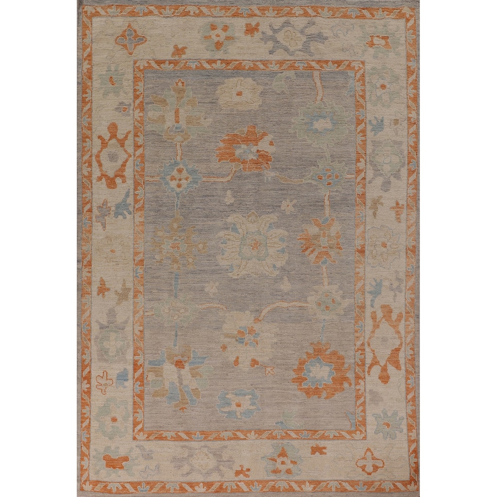 Blue Oushak Turkish Area Rug Handmade Vegetable Dye Wool Carpet - 6'1" x 11'6"