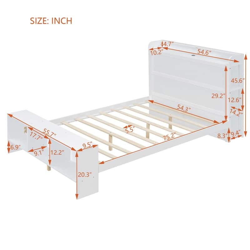 Platform Bed with Built-in Shelves,LED Light and USB Ports,Full/Twin Size
