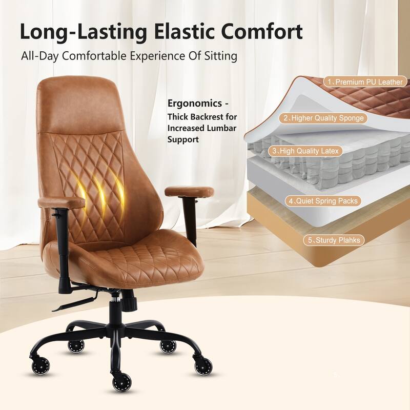High Back Rubber Chair Ergonomic Chair with Lumbar Support Adjustable Height Rolling Swivel Chair Executive Task Armrests