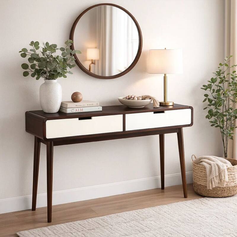 Beautiful Sofa Table With 2 Drawers, Espresso & White