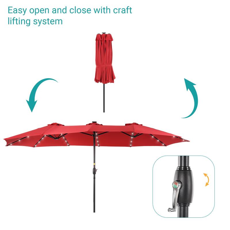 BONOSUKI 15x9ft LED Double-Sided Patio Umbrella Aluminum Large Canopy