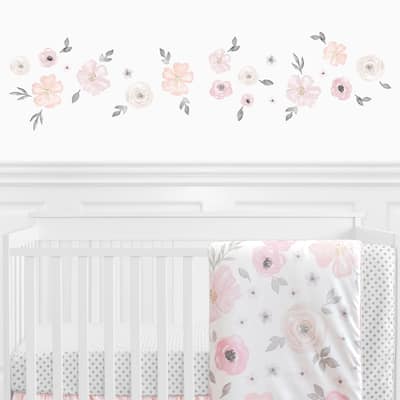 Sweet Jojo Designs Pink and Grey Watercolor Floral Collection Peel and Stick Wall Decal Stickers Art Nursery Decor (Set of 4)