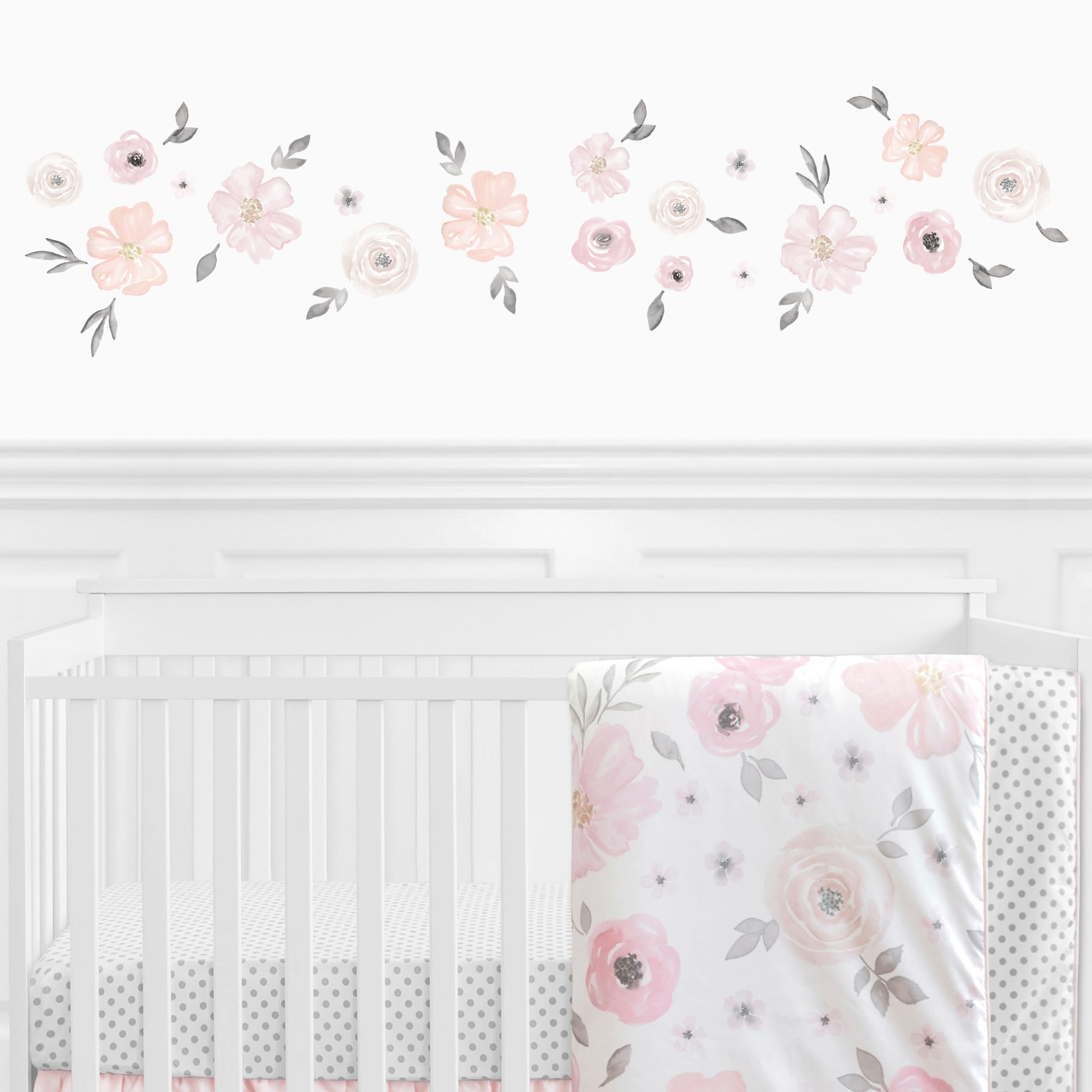 Sweet Jojo Designs Pink and Grey Watercolor Floral Collection Peel and Stick Wall Decal Stickers Art Nursery Decor (Set of 4)