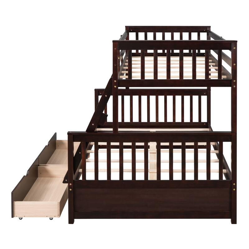 Twin-Over-Full Bunk Bed with Ladders and Two Storage Drawers in Espresso