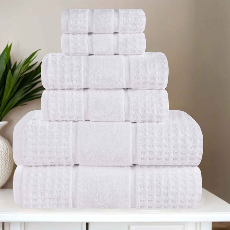 Superior Napa Zero Twist Cotton Soft Waffle Hand Towel Set of 6 - White