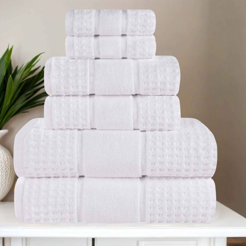 Superior Napa Zero Twist Cotton Waffle 6 Piece Bathroom Towel Set - White