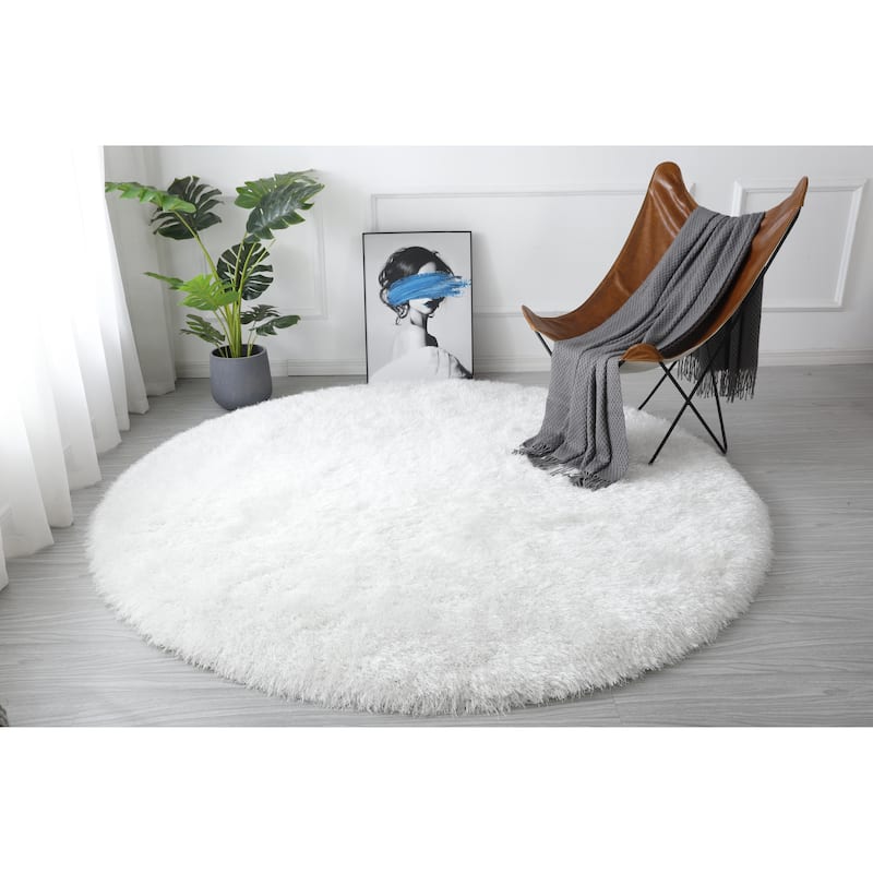 Manhattan Polyester Shag Area Rug - 7' Round - White