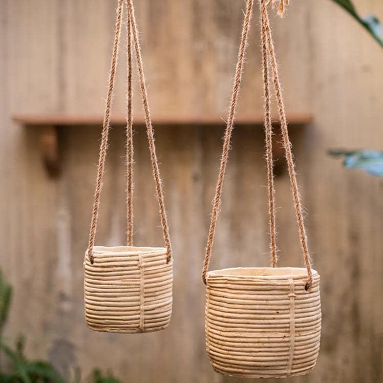 RusticReach Faux Rattan Cement Hanging Planter - [B]-Large
