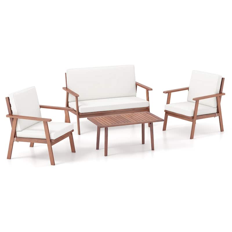 Costway 4 PCS Patio Conversation Set Acacia Wood Sofa Coffee Table - See Details