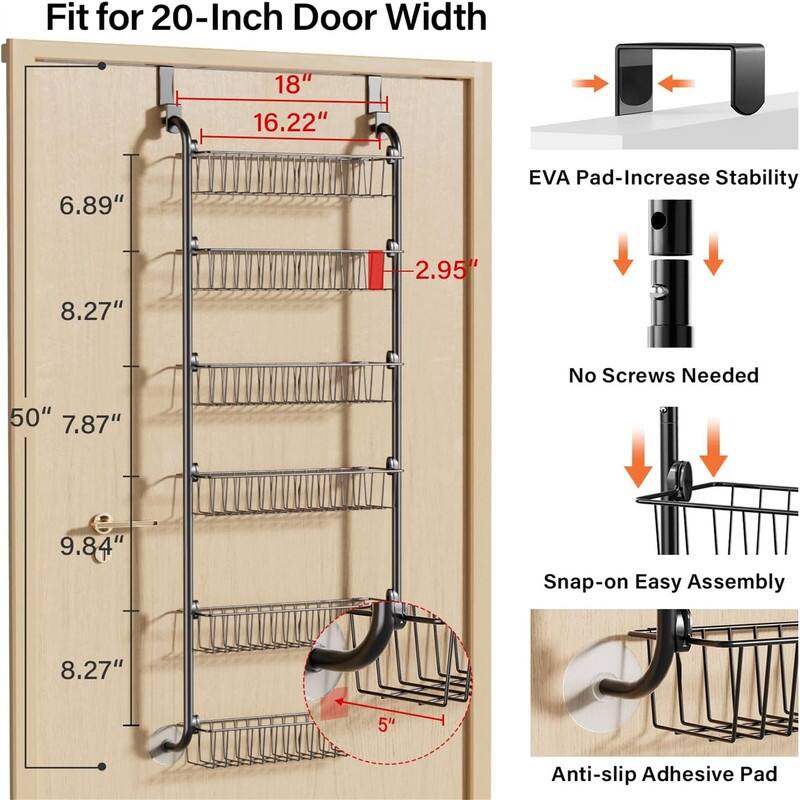ver the Door Pantry Organizer Metal Pantry Organizers and Storage 6Tier - 5.43"D x 16.73"W x 6.06"H