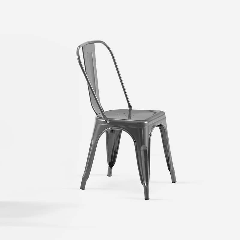 2-Piece Stackable Industrial Dining Chair Set - High Gloss Grey, 18 Inch Seat Height