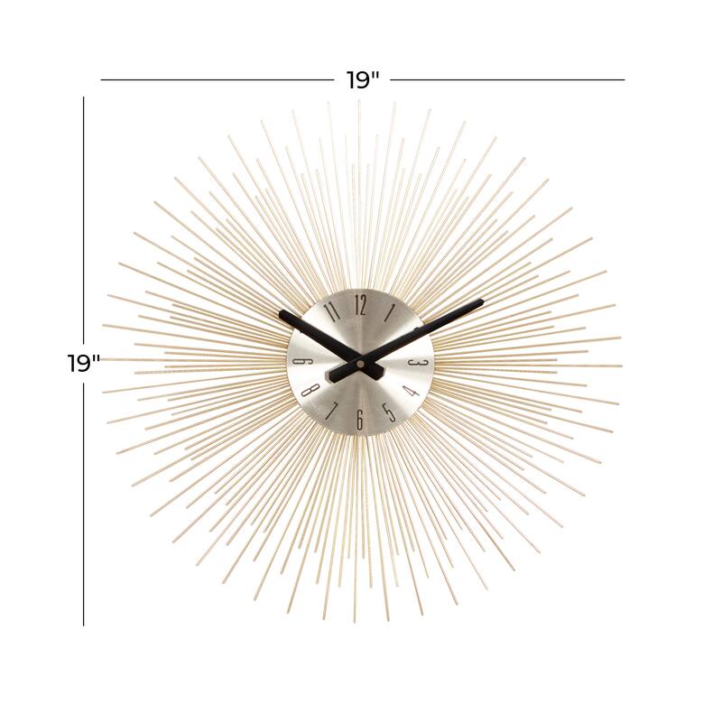 Gold Metal Starburst Decorative Wall Clock with Black Accents