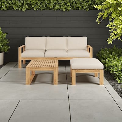 3-Piece Acacia Wood Outdoor Sectional Sofa Set with Water-Resistant Cushions for Patio, Garden, or Balcony