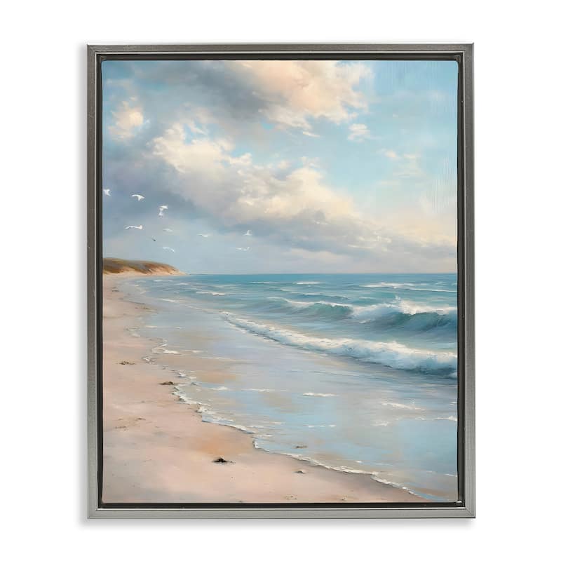 Stupell Where Seagulls Fly Beach View Framed Floater Canvas Wall Art Design By Franklyn Gregory - 25 x 31 - Grey