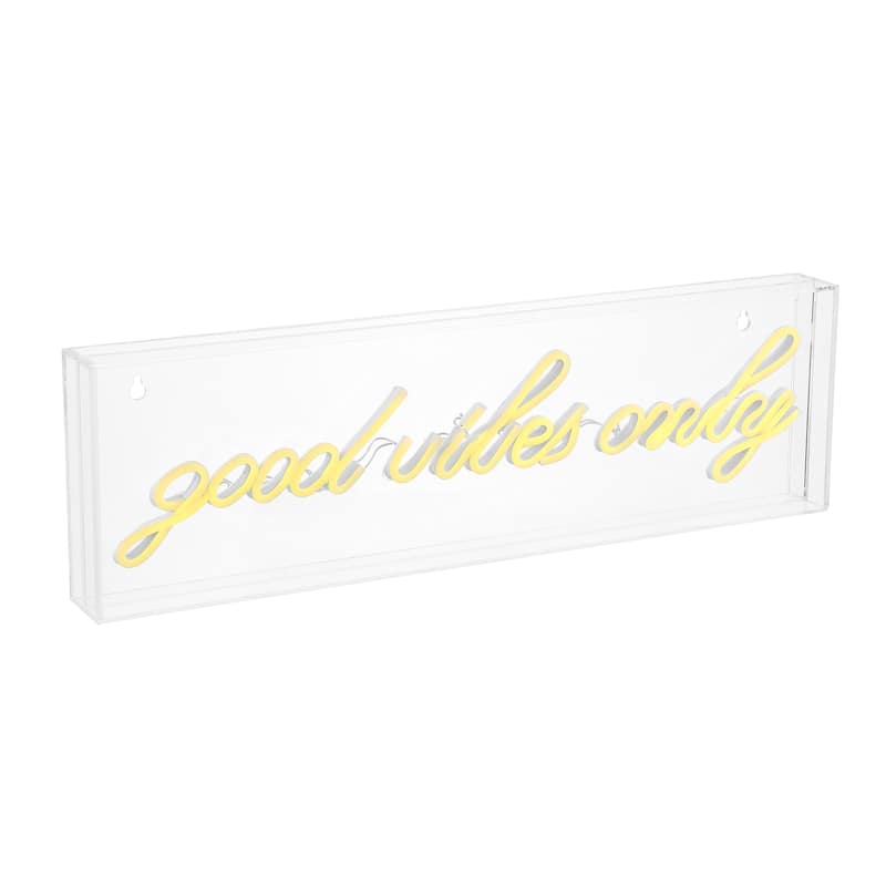 Good Vibes Only 20" X 6" Contemporary Glam Acrylic Box USB Operated LED Neon Light, Yellow by JONATHAN Y - 20" X 6" - 20" X 6" - Yellow