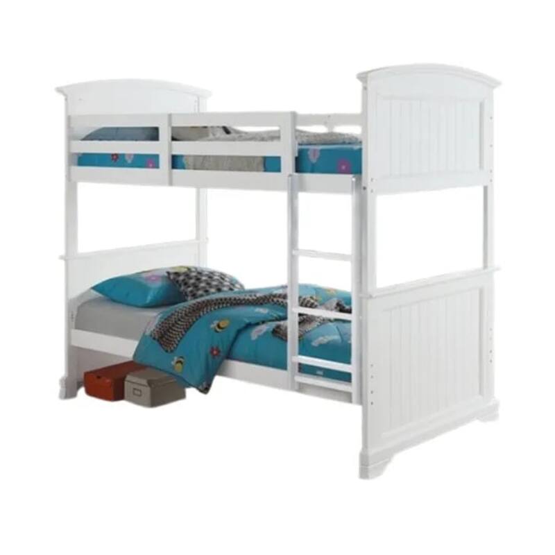 Rexo Twin over Twin Bunk Bed with Ladder, Plank Style Headboard, White