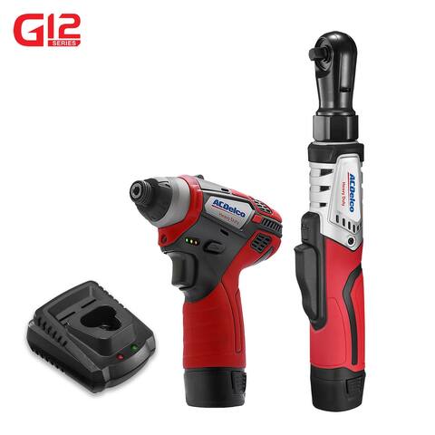 ACDelco G12 Series 2-Tool Combo Kit- 3/8 in. Brushless Ratchet Wrench + 1/4 in. Hex Power Impact Driver, 2-battery