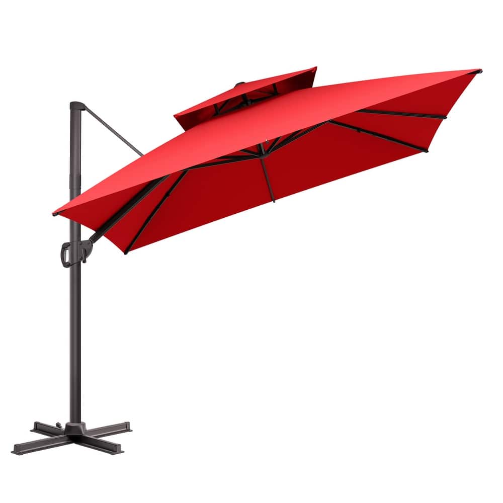 VredHom Double Top 10x10 FT Square Patio Aluminum Cantilever Umbrella with Cross Stand