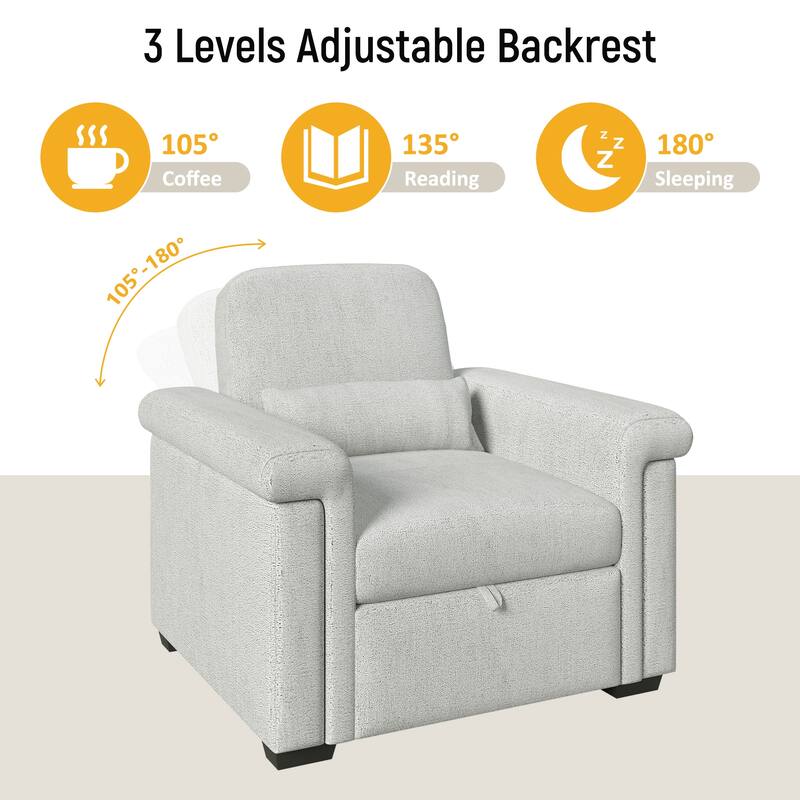 Living Room Lounger Chair 3 in 1 Convertible Sleeper Chair with Pillow