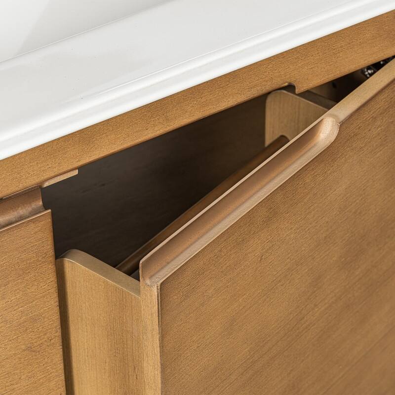 30 Inch Modern Bathroom Vanity with Ceramic Sink, Natural Wood Grain Cabinet, Solid Wood Frame