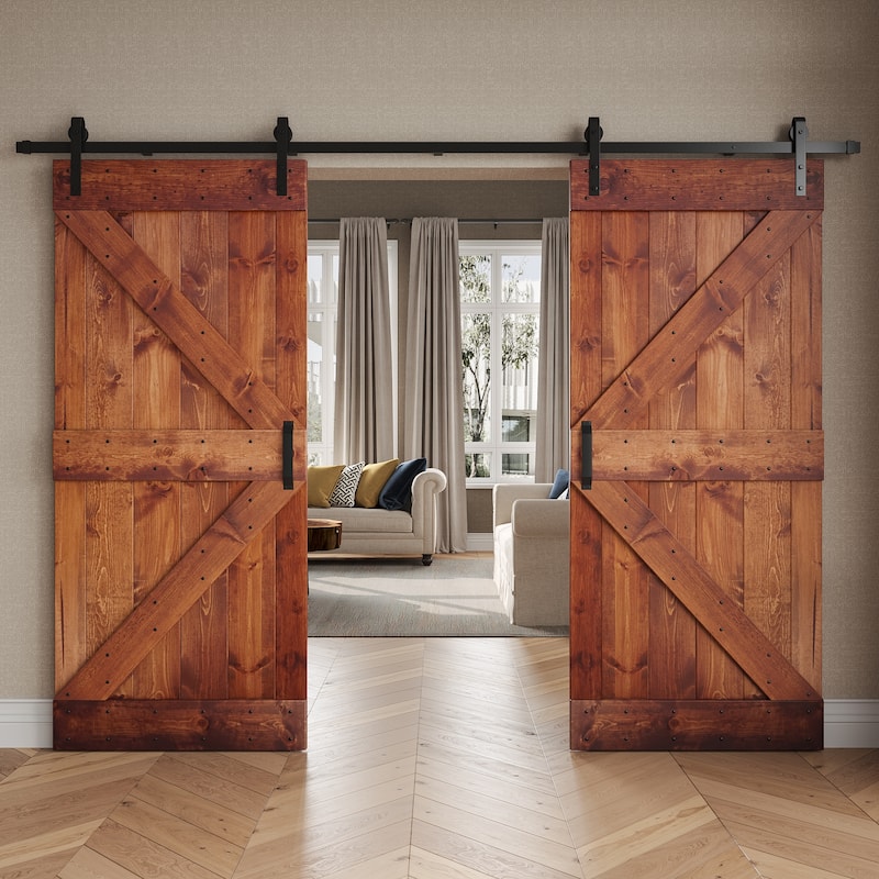 Coast Sequoia 48in/60in/72in/76in/84in x 84in K Series Pine Wood Double Sliding Barn Door With Hardware Kit