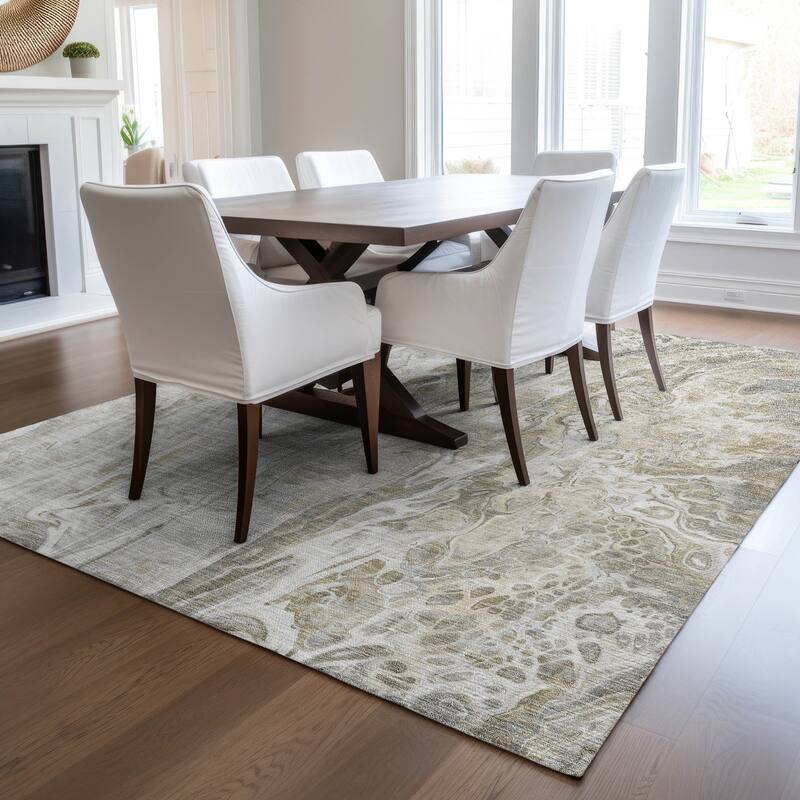 Machine Washable Indoor/ Outdoor Chantille Abstract Modern Rug - Taupe - 8' x 10'